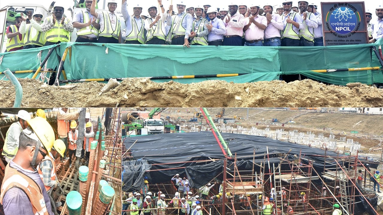 Premier coulage de béton dans la fosse du système de refroidissement du cœur d'urgence (ECCS) des tranches 1 et 2 de la centrale nucléaire de Gorakhpur en Inde